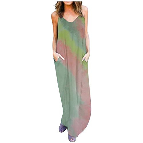 Womens Summer DressesWomens Casual Short Sleeve V Neck Dress Tie Dye Side Split Maxi Long Dresses with Pockets Grey