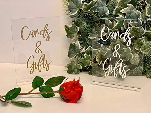 Cards and Gifts Table Sign for Weddings Acrylic Wedding Signs Any Color Foil Print Any Font Freestanding Clear Acrylic Signs on Stand Wedding Reception Decorations Calligraphy Boho Chic Sign for Party