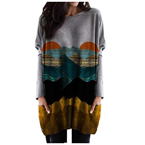 XVSSAA Womens Print Tunic Shirts Crewneck Long Sleeve T-Shirt Casual Loose Pullover Blouse Sweatshirts Tops with Pocket