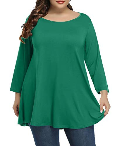 BELAROI Women Plus Size 3 4 Sleeve Comfy Tunic Tops Loose T-Shirt 2XDeep Green