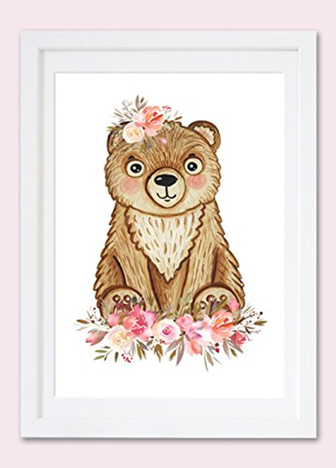 Forest nursery art Cute bear print Woodland bear print Watercolor bear print Floral bear Woodland art Bear decor nursery Woodland bear Nursery decor Boho bear decor Bear watercolor Girl bear art