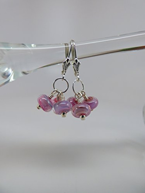Soft Pink and Purple Artisan Dichroic Bead Triple Drop Earrings with Sterling Silver Leverback Ear Wires and Findings