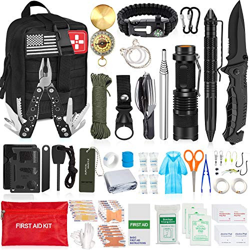 AOKIWO 126Pcs Emergency Survival Kit Professional Survival Gear Tool First Aid Kit SOS Emergency Survival Kit with Molle Pouch for Camping Adventures Black AOKIWO 126Pcs Emergency Survival Kit Professional Survival Gear Tool First Aid Kit SOS Emergency Survival Kit with Molle Pouch for Camping Adventures Black
