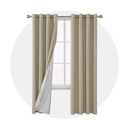 Deconovo Room Darkening Thermal Insulated Blackout Curtains with Silver Back Coating Durable Grommets Sunlight Blocking Draperies for Bedroom 52W x 95L Inch Beige 2 Panels