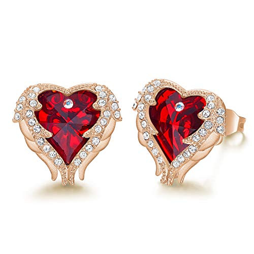 CDE Angel Wing Earrings Women Rose Gold Plated Studs Ear Ring Crystal Heart Ocean Birthday Mothers Day Jewelry Gift for Mom Red CDE Angel Wing Earrings Women Rose Gold Plated Studs Ear Ring Crystal Heart Ocean Birthday Mothers Day Jewelry Gift for Mom Red