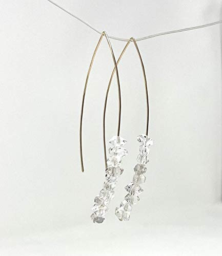 Herkimer Diamond Wishbone Threader Earrings in Gold Fill Rose Gold Fill or Sterling Silver