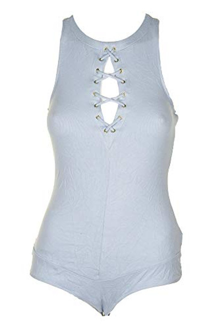 GUESS Womens Lace-Up Sleeveless Bodysuit Blue XL