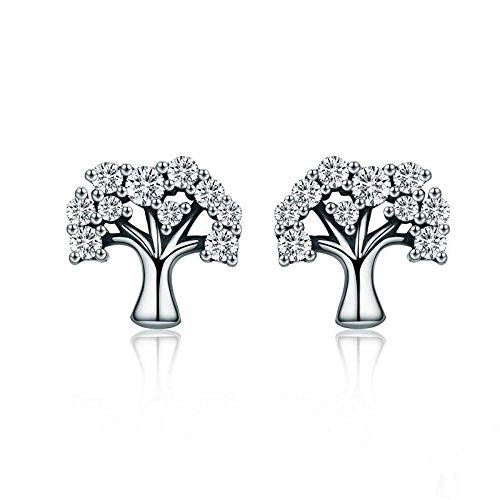 XTT Earrings Hoops Studs 925 Sterling Silver Tree of Life Clear Cz Earrings for Women Sterling Silver Jewelry Brincos