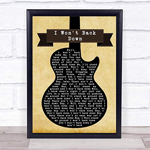 BooCollection Tom Petty I Wont Back Down Black Guitar Song Lyric Print Poster Wall Art Home Decor