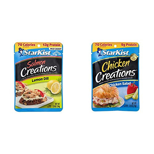 StarKist Salmon Creations Lemon Dill - 2.6 oz Pouch  Pack of 12   Packaging May Vary   and  Chicken Creations Chicken Salad 2.6 oz Pouch  Pack of 12