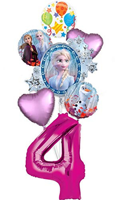 Frozen 2 Party Supplies 4th Birthday Elsa Anna and Olaf Balloon Bouquet Decorations - Pink Number 4