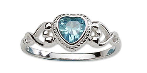 Sterling Silver March CZ Simulated Birthstone Baby Ring with Heart