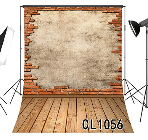 LB Old Broken Brick Wall Backdrop for Photography 5x7ft Rustic Wooden Floor Photo Background Studio Props Vinyl Customized CL1056