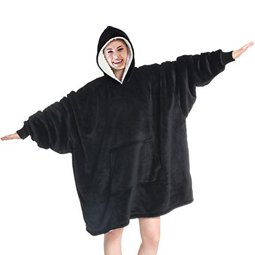 Touchat Wearable Blanket Hoodie Oversized Sherpa Blanket Sweatshirt with Hood Pocket and Sleeves Super Soft Warm Comfy Plush Hooded Blanket for Adult Women Men One Size Fits All Black Touchat Wearable Blanket Hoodie Oversized Sherpa Blanket Sweatshirt with Hood Pocket and Sleeves Super Soft Warm Comfy Plush Hooded Blanket for Adult Women Men One Size Fits All Black