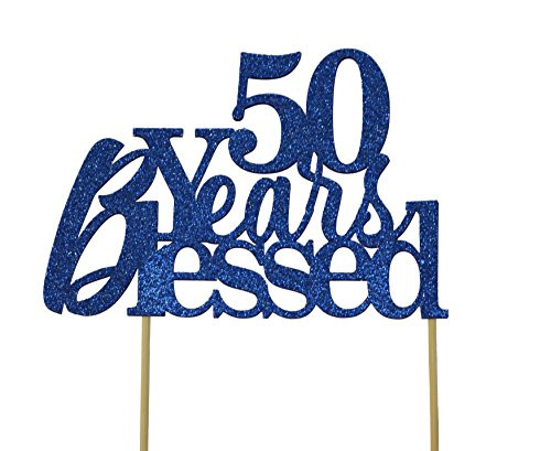 All About Details Blue 50-Years-Blessed Cake Topper