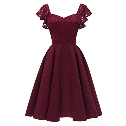 Floral Lace Cocktail Swing Dress for Women Vintage Princess Neckline Party Dresses Red Floral Lace Cocktail Swing Dress for Women Vintage Princess Neckline Party Dresses Red