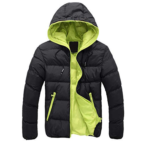 WUAI-Men Hooded Winter Coat Warm Puffer Jacket Thicken Cotton Mountain Waterproof Ski Jacket Windproof Warm Snow Coat BlackLarge