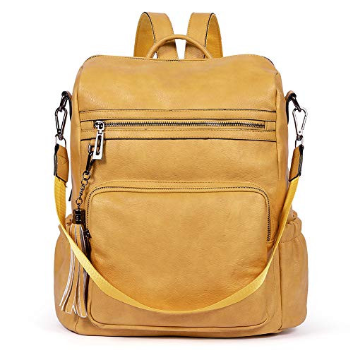 CLUCI Backpack Purse for Women Fashion Leather Designer Travel Large Ladies Shoulder Bags with Tassel Two-toned yellow