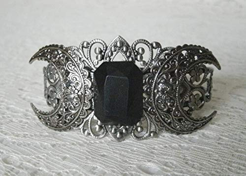 Obsidian Triple Moon Cuff Bracelet handmade jewelry wiccan pagan wicca goddess witch witchcraft gothic