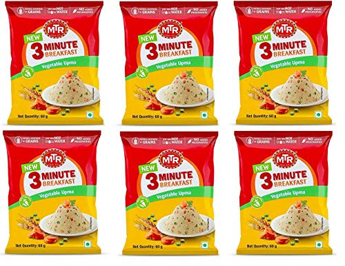 MTR 3 Mins Breakfast Vegetable Upma Pouch 60g X 6 - 360 grams Ready to eat indian breakfast