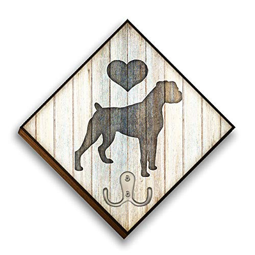 Boxer Dog Breed Wood Leash Hook Custom Made Personalize Add Dog Name Artwork by Dan Morris