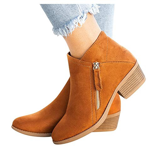 Gibobby Ankle Boots for Women Low HeelAnkle Boot Western Cowgirl Closed Toe Bootie Side Zipper Casual Comfortable Cowboy Walking Boot Brown