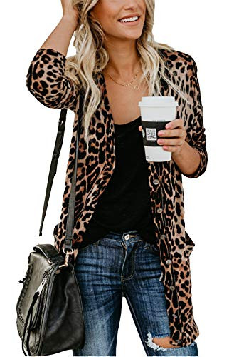 MarcoJudy Womens Leopard Print Button Down Lightweight Open Front Shirt Cardigans