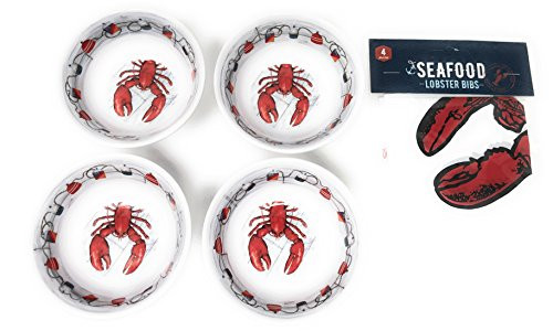Coastal Living Seascapes Melamine Lobster Nautical Buoys Butter Dishes and Lobster Bibs, Set of 4