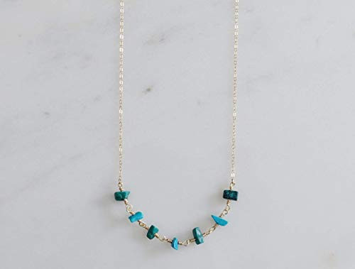 Turquoise Bar Necklace  Short Layering Necklace  Dainty Turquoise Choker Necklace  Beaded Chain Choker  Long Turquoise Necklace  Boho