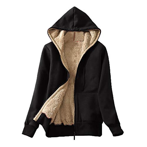 UOFOCO Jackets for Women Winter Casual Warm Sherpa Lined Zip Up Hooded Coat Sweatshirt Black