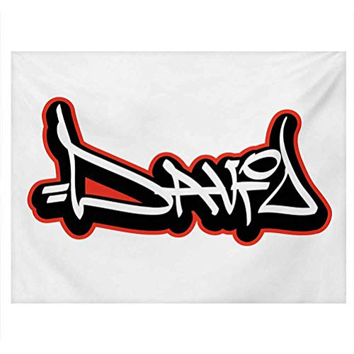 ScottDecor David Aquarium Background Modern Wall Writing Typography Boys Birthday Theme Scribbling Name Used for Household and Office Aquarium Vermilion Black and White W30 x L18 Inch