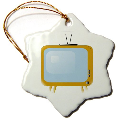 3dRose orn_38282_1 Retro Tv Set-Snowflake Ornament, 3-Inch, Porcelain