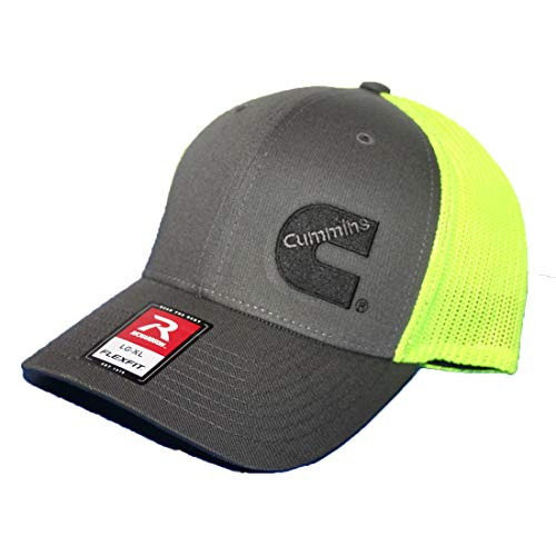 Cummins Trucker hat Richardson Charcoal Gray Yellow mesh Flexfit LG XL