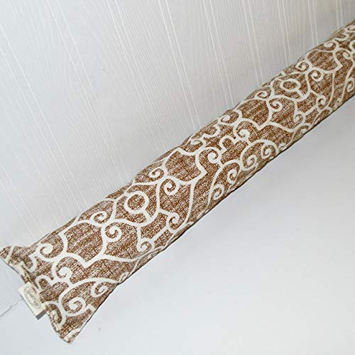 Extra Long Draft Stopper 42 or 48 or 54 inch Cedar Fill Brown and White Cotton Twill