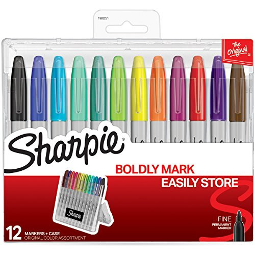Sharpie Permanent Markers with Storage Case, Fine Point, Original Colors, 12 Count