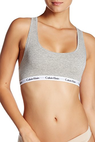 Calvin Klein Womens Carousel Logo Bralette  Heather Grey QP1036-020  White Small