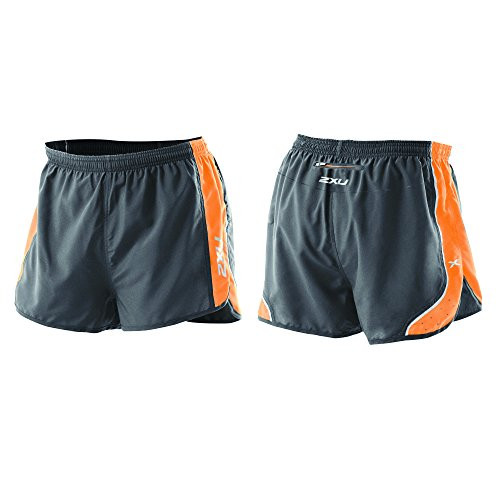 2XU Mens Training Run Short Leg Shorts Charcoal Neon Orange Medium