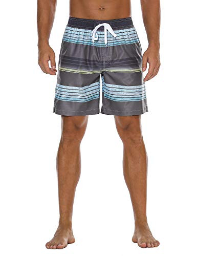 Nonwe Mens Swim Trunks Striped Summer Holiday Surf Quick Dry Beach Shorts Mesh Lining Gray 36