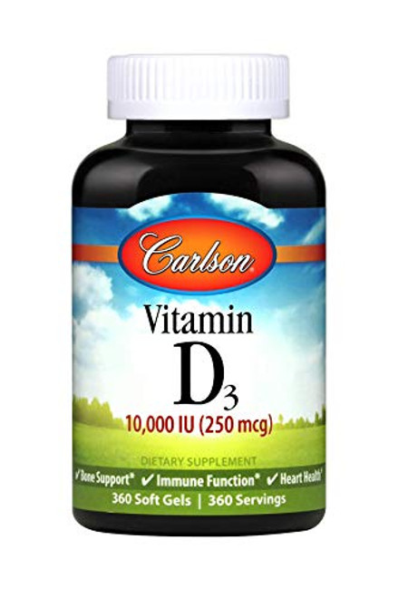 Carlson Vitamin D3 10000 IU 250 mcg Cholecalciferol Bone and Immune Health 360 Soft Gels Carlson Vitamin D3 10000 IU 250 mcg Cholecalciferol Bone and Immune Health 360 Soft Gels