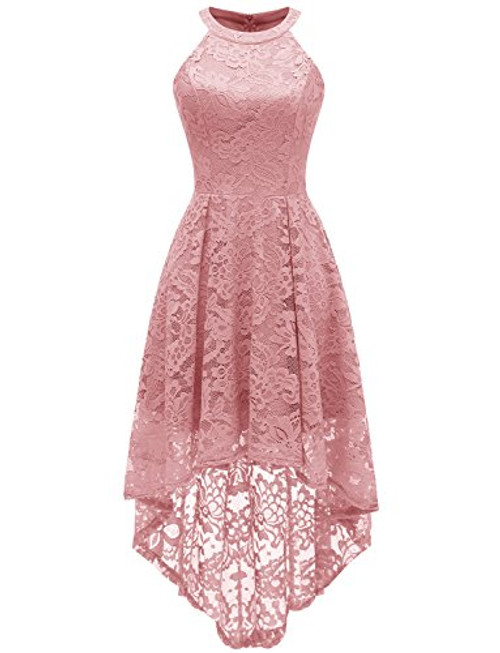 Dressystar 0028 Halter Floral Lace Cocktail Party Dress Hi-Lo Bridesmaid Dress Blush S