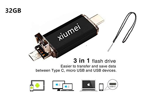3 in 1 16GB 32GB 64GB USB Type C with Micro USB OTG Memory Stick with, USB Type C Flash Drive for Macbook Pro Android Smartphones PC (32GB, black)