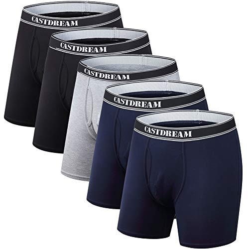 EGOOG Mens Underwear Long Leg Boxer Briefs No Ride Up Bamboo Boxer Briefs for Men 5 Pack Navy Blue Black Light Grey XLarge  40 inch - 42 inch