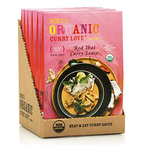 MIKES ORGANIC CURRY LOVE Red Thai Curry Sauce ORGANIC. VEGAN. DAIRY FREE. FOR A QUICK AND EASY MEAL.   case of 6 x 8.8 oz pouches