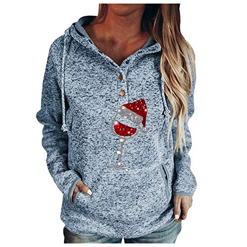 Appoi Hooded Pullover for Women Christmas Graphic Printed Hoodies Casual Button Neck Drawstring Sweatshirts with Pockets Blue Appoi Hooded Pullover for Women Christmas Graphic Printed Hoodies Casual Button Neck Drawstring Sweatshirts with Pockets Blue