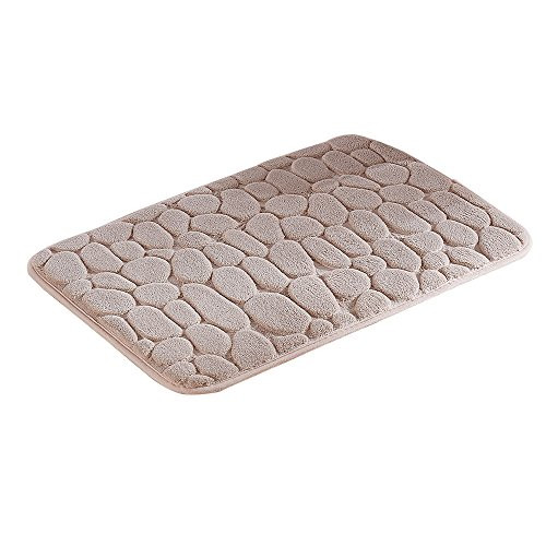 Singtryee Memory Foam Bath Rug Soft Absorbent Coral Fleece Carpet Large Non Slip Embossed Pattern Mats for Kitchen Bathroom,Camel,20" x 32"