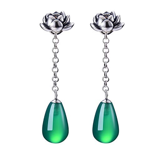 ?Gift for Mothers Day? Lotus Fun S925 Sterling Silver Drop Earrings Natural Agate Water Drop Lotus Dangle Earrings for Women and Girls Handmade Unique Jewelry Antique silver ?Gift for Mothers Day? Lotus Fun S925 Sterling Silver Drop Earrings Natural Agate Water Drop Lotus Dangle Earrings for Women and Girls Handmade Unique Jewelry Antique silver