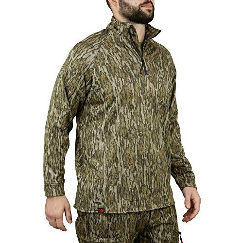 Mossy Oak Camo Hunting Jacket for Men Fleece Quarter Zip Pullover Bottomland Large