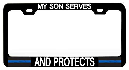 Lplpol My Son Serves and Protects Police Auto License Plate Frame Cover Aluminum Metal Auto Car Tag Cover Frame 6x12 Inch AT3715 Lplpol My Son Serves and Protects Police Auto License Plate Frame Cover Aluminum Metal Auto Car Tag Cover Frame 6x12 Inch AT3715