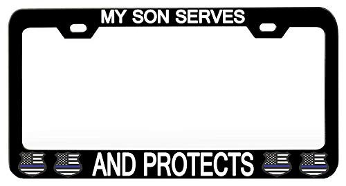 Lplpol My Son Serves and Protects Police Auto License Plate Frame Cover Aluminum Metal Auto Car Tag Cover Frame 6x12 Inch AT3970 Lplpol My Son Serves and Protects Police Auto License Plate Frame Cover Aluminum Metal Auto Car Tag Cover Frame 6x12 Inch AT3970