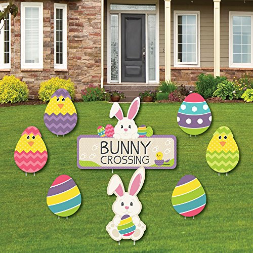 Big Dot of Happiness Hippity Hoppity - Yard Sign  and  Outdoor Lawn Decorations - Easter Bunny Party Yard Signs - Set of 8
